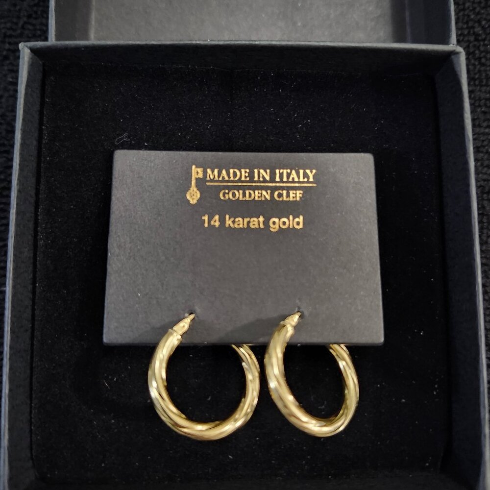 14K Solid Gold Twisted Rope Hoop Earrings Made in Italy Golden Clef NWT